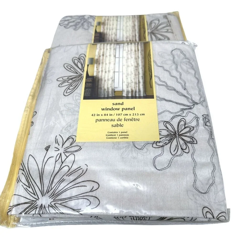 PIER 1 IMPORTS Curtains Pair of Panels Sand Floral Sheer Rod Pocket NEW 42x84